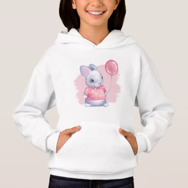 Cute Bunny med Rosa Balloon T Shirt (Framsida)