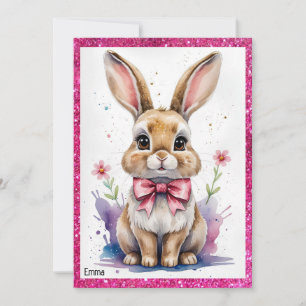 Cute bunny med rosa bockfödelsedag inbjudningar