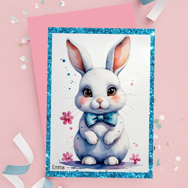 Cute bunny med rosa bockfödelsedag inbjudningar (Skapare uppladdad)