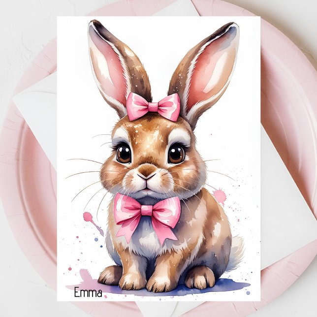 Cute bunny med rosa bockfödelsedag inbjudningar (Skapare uppladdad)