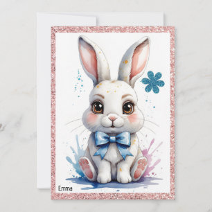 Cute bunny med rosa bockfödelsedag inbjudningar