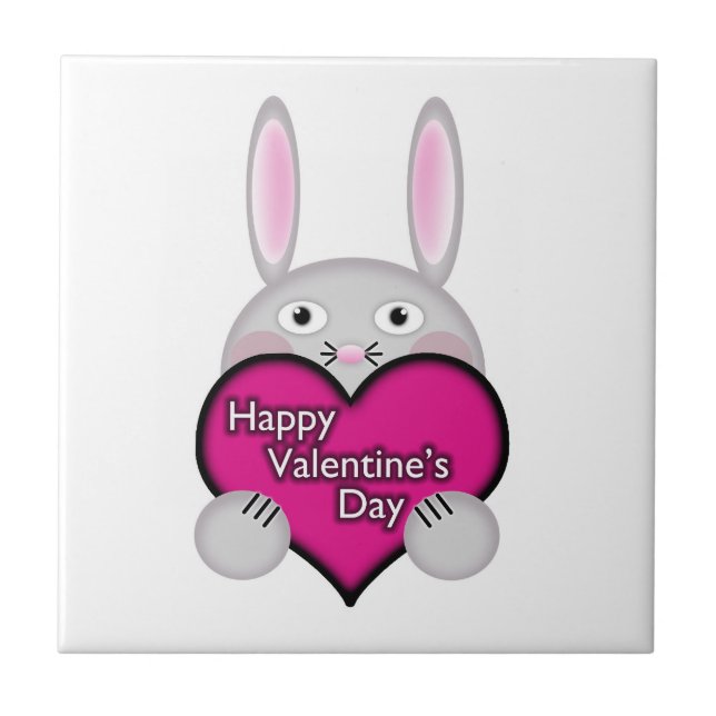Cute Bunny med Rosa Valentines day Heart Kakelplatta (Framsidan)