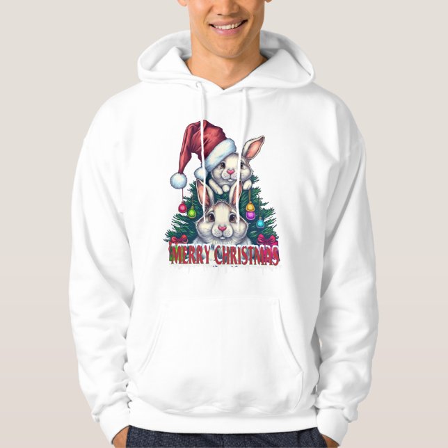 Cute Bunny Merry Christmas – Holiday Rabbit Hoodie (Framsida)
