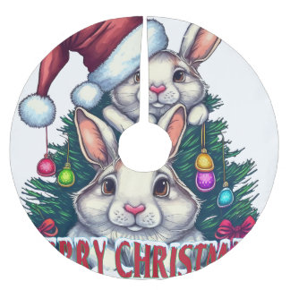 Cute Bunny Merry Christmas – Holiday Rabbit Julgransmatta Borstad Polyester