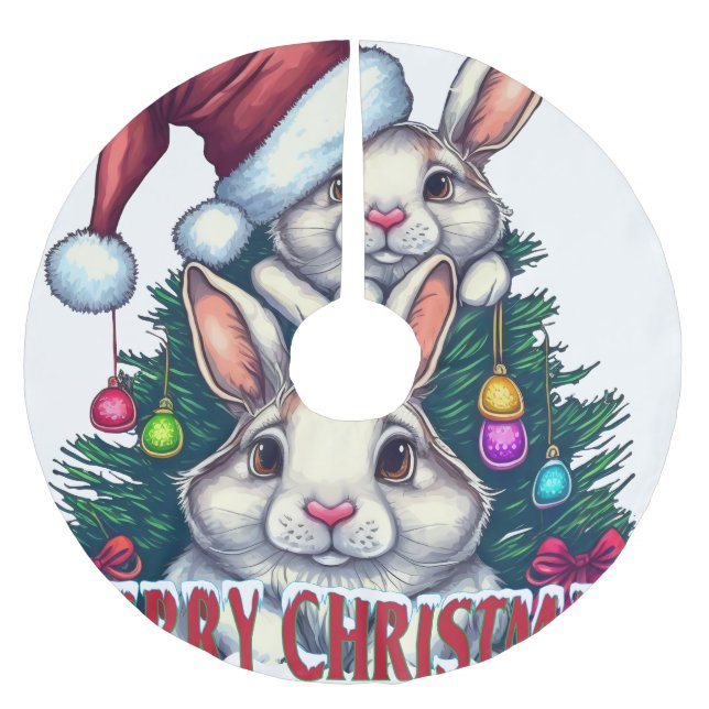 Cute Bunny Merry Christmas – Holiday Rabbit Julgransmatta Borstad Polyester (Framsidan)