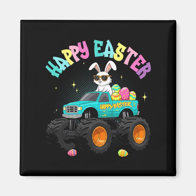 Cute Bunny Monster Lastbil Glad påsk För barn Boy Magnet (Framsidan)