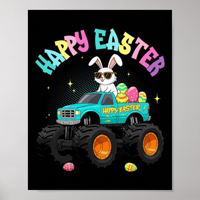 Cute Bunny Monster Lastbil Glad påsk För barn Boy Poster (Framsidan)