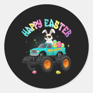 Cute Bunny Monster Lastbil Glad påsk För barn Boy Runt Klistermärke