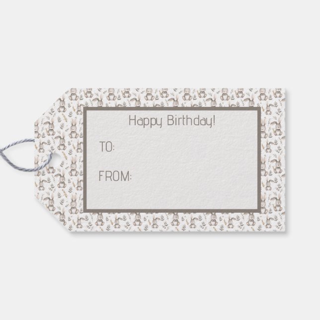 Cute Bunny Neutralt Grått Baby Presentetikett (Baksidan (Horisontell))