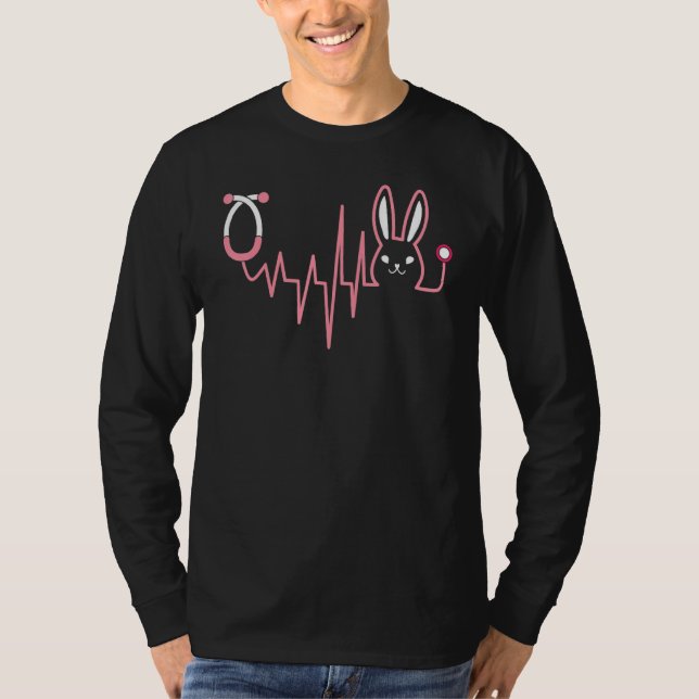 Cute Bunny Nurse Heartslag Nurse Squad Lycklig Eas T Shirt (Framsida)