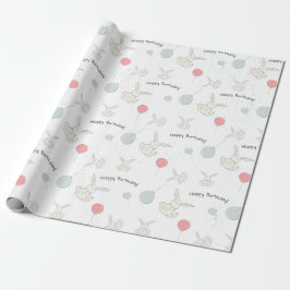 Cute Bunny och Balloons Birthday Wrapping Papper Presentpapper