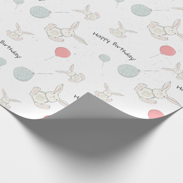 Cute Bunny och Balloons Birthday Wrapping Papper Presentpapper (Hörn)