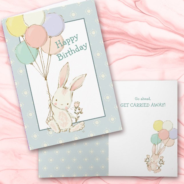 Cute Bunny och Balloth Birthday Card Kort (Skapare uppladdad)