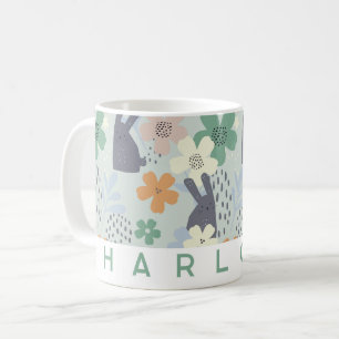 Cute Bunny och Blommigt Personlig mugg Anpassnin