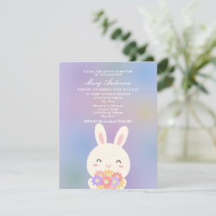 Cute Bunny och Flowers Baby Christening Baptism Inbjudningar