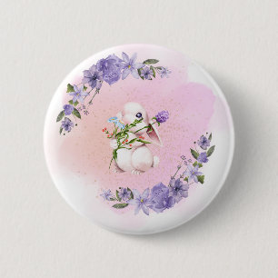 Cute Bunny och Flowers Knapp