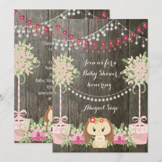Cute Bunny och Flowers Rustic Baby Shower Inbjudan