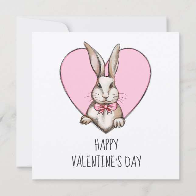 Cute Bunny och Heart Personlig Alla hjärtans dag Kort (Framsida)