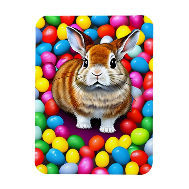 Cute Bunny och Jellybeans Magnet (Vertikal)