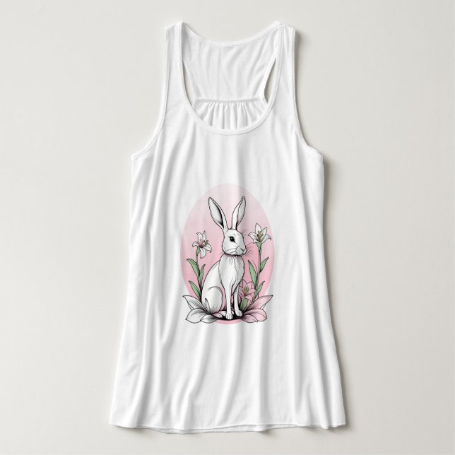 Cute Bunny och Lilies Linne Med Racerback (Design framsida)