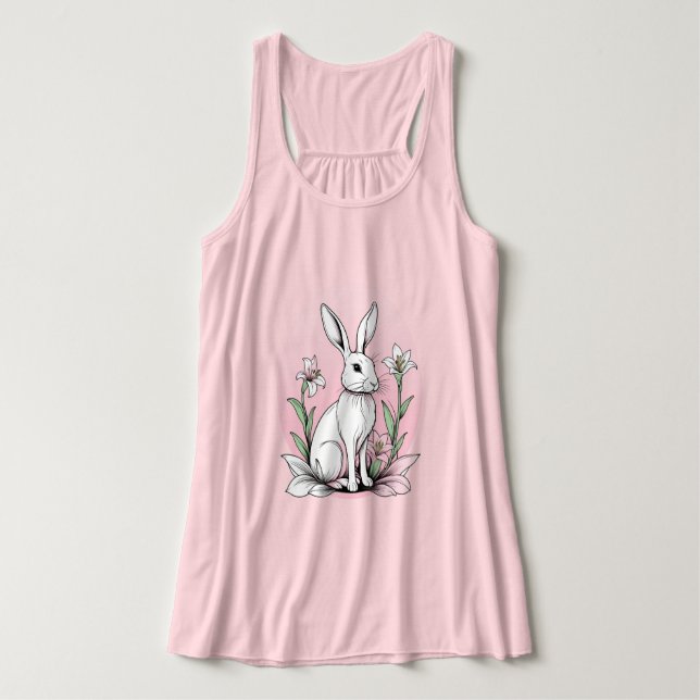 Cute Bunny och Lilies Linne Med Racerback (Design framsida)