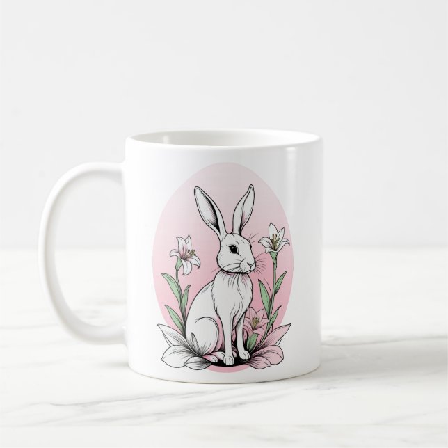 Cute Bunny och Lilies Plus Storlek Kaffemugg (Vänster)