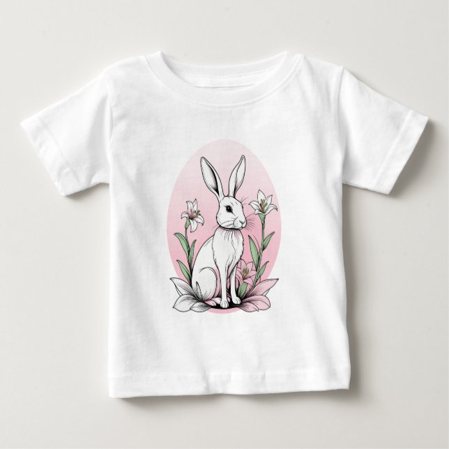 Cute Bunny och Lilies T Shirt (Framsida)