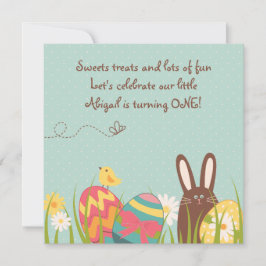 Cute Bunny och Påskägg 1:a födelsedagsinbjudan Inbjudningar