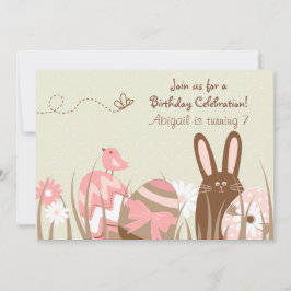 Cute Bunny och Påskäggen Birthday Inbjudan ~ Girls
