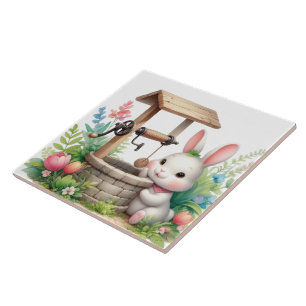 Cute Bunny och well Land Kakelplatta