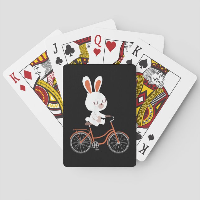 Cute Bunny On Bike Rabbit Cycling Bicycle Bunny Casinokort (Baksidan)
