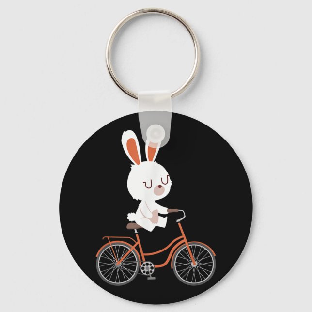 Cute Bunny on Bike Rabbit Cycling Bicycle Bunny Nyckelring (Framsida)
