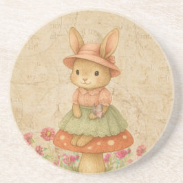 Cute Bunny on Mushroom | Pastel Coaster Underlägg