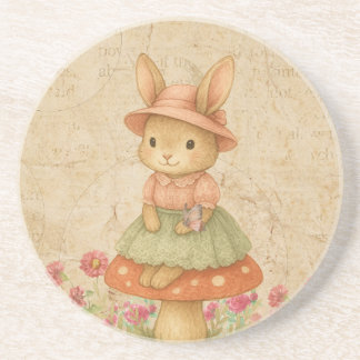 Cute Bunny on Mushroom | Pastel Coaster Underlägg