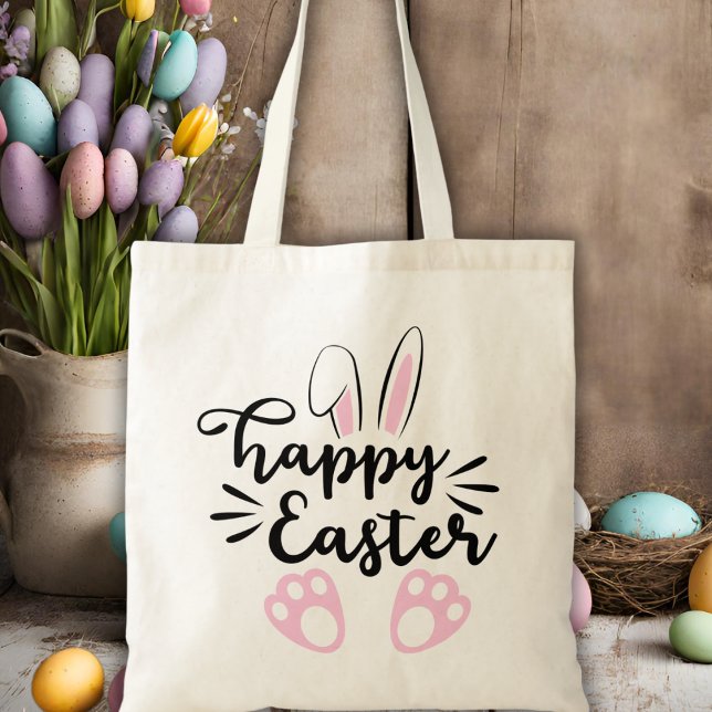 Cute Bunny Öron och Feet Glad påsk Tygkasse (Cute Bunny Ears and Feet Happy Easter Tote Bag)