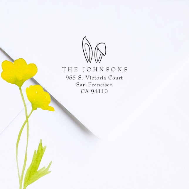 Cute Bunny Öron Påsk Family Returadress Stämpel (Skapare uppladdad)