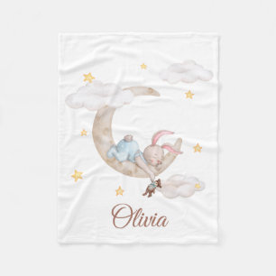 Cute Bunny på Personligen Måne Baby Blanket Fleecefilt