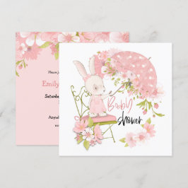 Cute Bunny Parbrella Blommigts Girl Baby Shower Inbjudningar