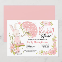Cute Bunny Parbrella Flowers Girl Baby Shower Inbjudningar