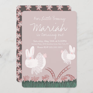 Cute Bunny Påsk 1:a födelsedagen Hand plockade Inbjudningar