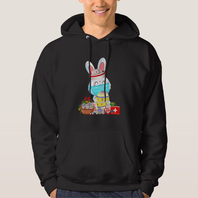 Cute Bunny Påsk Ansikte Mask Nurse Stethoscope Öst Hoodie (Framsida)