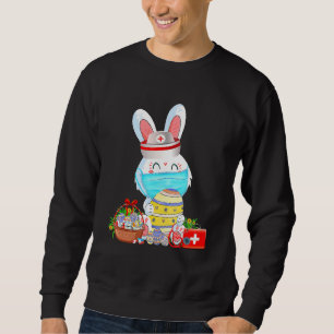 Cute Bunny Påsk Ansikte Mask Nurse Stethoscope Öst Lång Ärmad Tröja