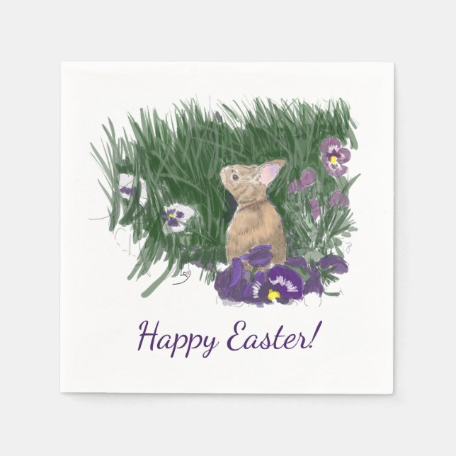 Cute Bunny Påsk Önskemål Holiday Greetings Pappersservett (Framsidan)