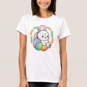 Cute Bunny Påsk Rainbow Eggs Tecknad Vår T Shirt