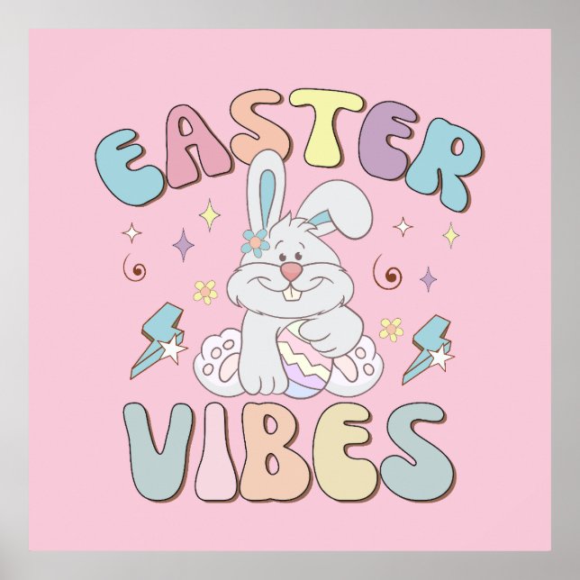 Cute Bunny Påsk Vibes Pastel Vår Party Poster (Framsidan)