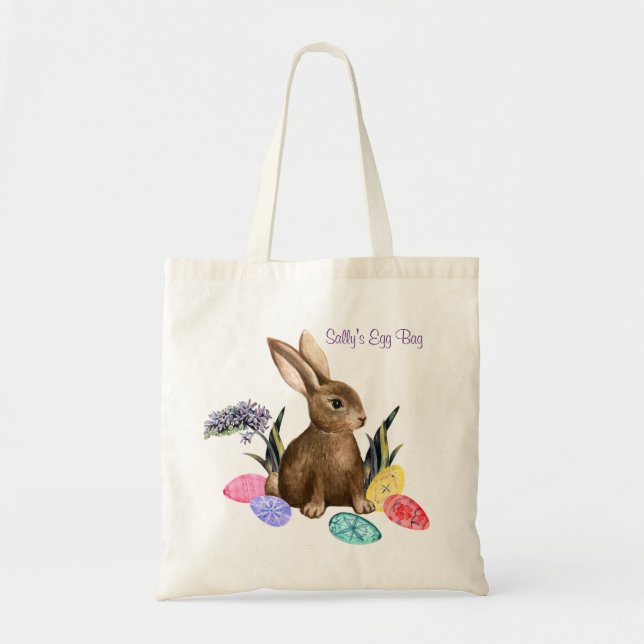 Cute Bunny Påskägg Bag - redigerbar text Tygkasse (Framsidan)
