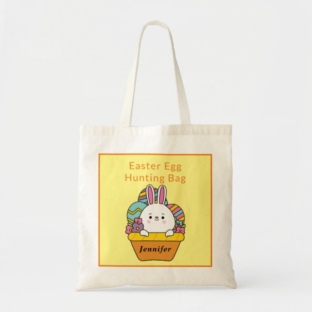 Cute Bunny Påskägg Hunting Bag Personalize Namn Tygkasse (Framsidan)