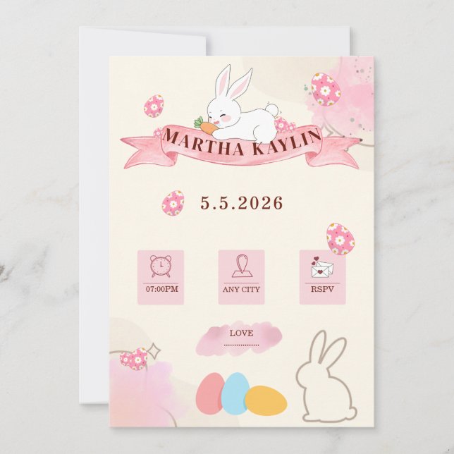 Cute Bunny Pastel Template Baby Shower Inbjudningar (Framsida)