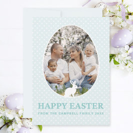 Cute Bunny Pastel Turquise Egg Shape Photo Påsk Julkort