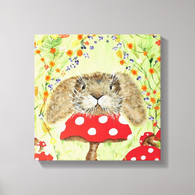 Cute Bunny-penning över Toadstool Canvas (Framsida)